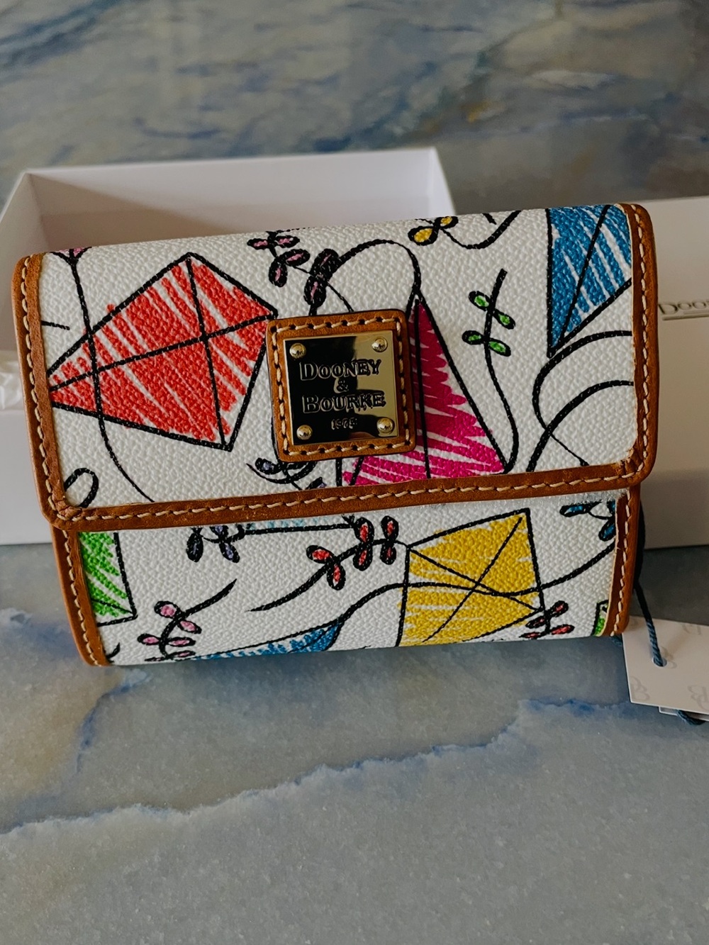 Dooney & Bourke White Multicolor Kite Print Flap Wallet